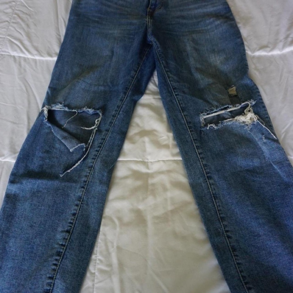 True Religion Starr mid rise cropped straight, distressed jeans with holes